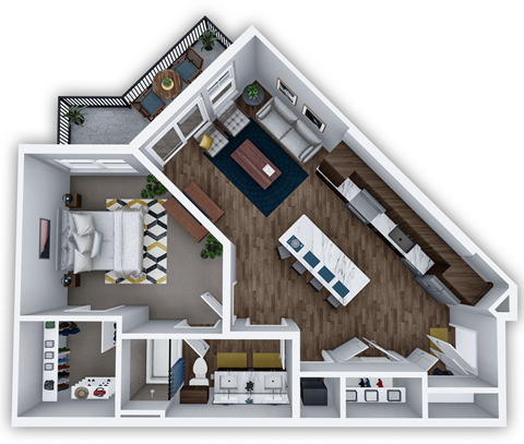 Floor plan for 1 bed, 1 bath, 745 sqft